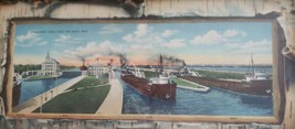Brown Wooden Framed Print ~ 9&quot; x 17&quot; ~ Government Locks ~ Sault Ste. Marie, Mi. - £20.58 GBP
