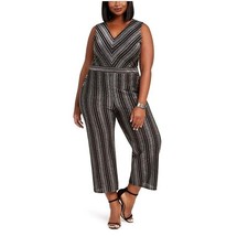 Monteau Womens Plus 1X Black Silver Striped V Neck Cropped Jumpsuit NWT ... - $559.48 MXN