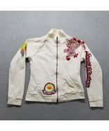 Johnny Was Jacket Womens Large White Tan Pockets Zip Mock Neck Embroidered - $1,073.84 MXN