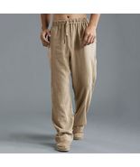 Khaki Mens Linen Trousers Cotton Harem Casual Yoga Pants - £16.89 GBP