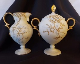 Limoges Elite France Sugar Bowl Pedestal Creamer Gold Floral SM Vtg 1896... - £90.73 GBP