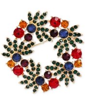 Charter Club Gold-Tone Multicolor Crystal Wreath Pin - £17.58 GBP