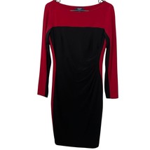 Chaps Dress Medium Black Red Colorblock Ruching Polyester Spandex Knee L... - $15.29