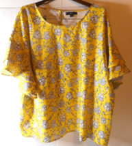 Ellos Blouse Womans Plus 28 Yellow Black Floral Layered Flutter Sleeve P... - £15.95 GBP