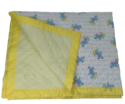 Vintage 90s baby quilt blanket blue bunny pink yellow green heart balloo... - $24.74