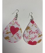 Heart Love pink Teardrop Faux Leather Hand made Earrings Double Sided sp... - £4.43 GBP