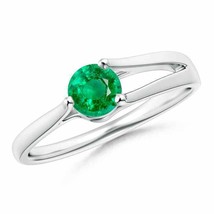 ANGARA One Sided Split Shank Round Emerald Solitaire Ring for Women in 14K Gold - £657.47 GBP