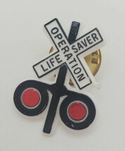 Operation Life Saver Railroad Crossing Plastic Lapel Hat Pin Train Sign - $16.63