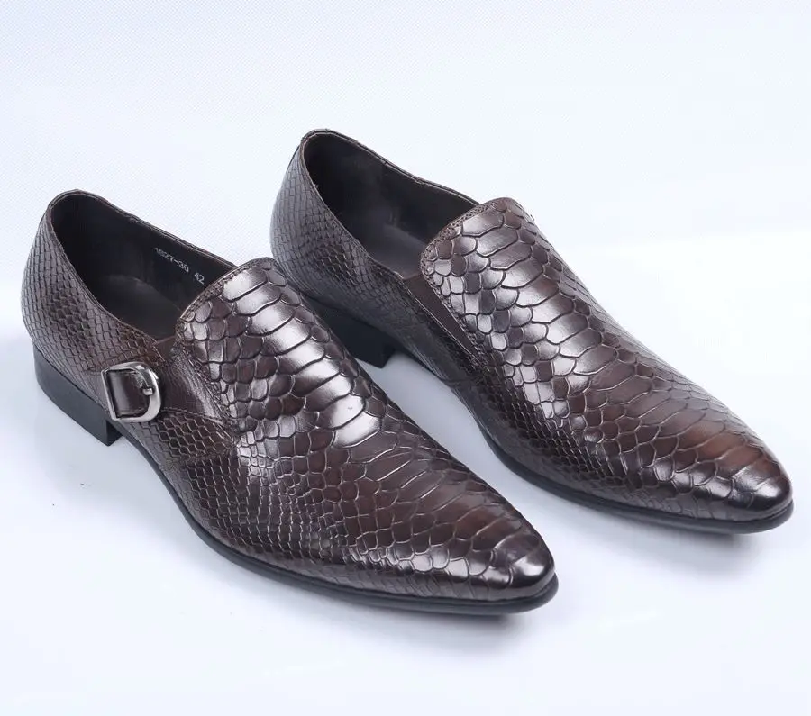 PJCMG Hot Sale  skin Pattern Men Ox Business Dress Party Wedding Pointed Toe Sli - $131.95