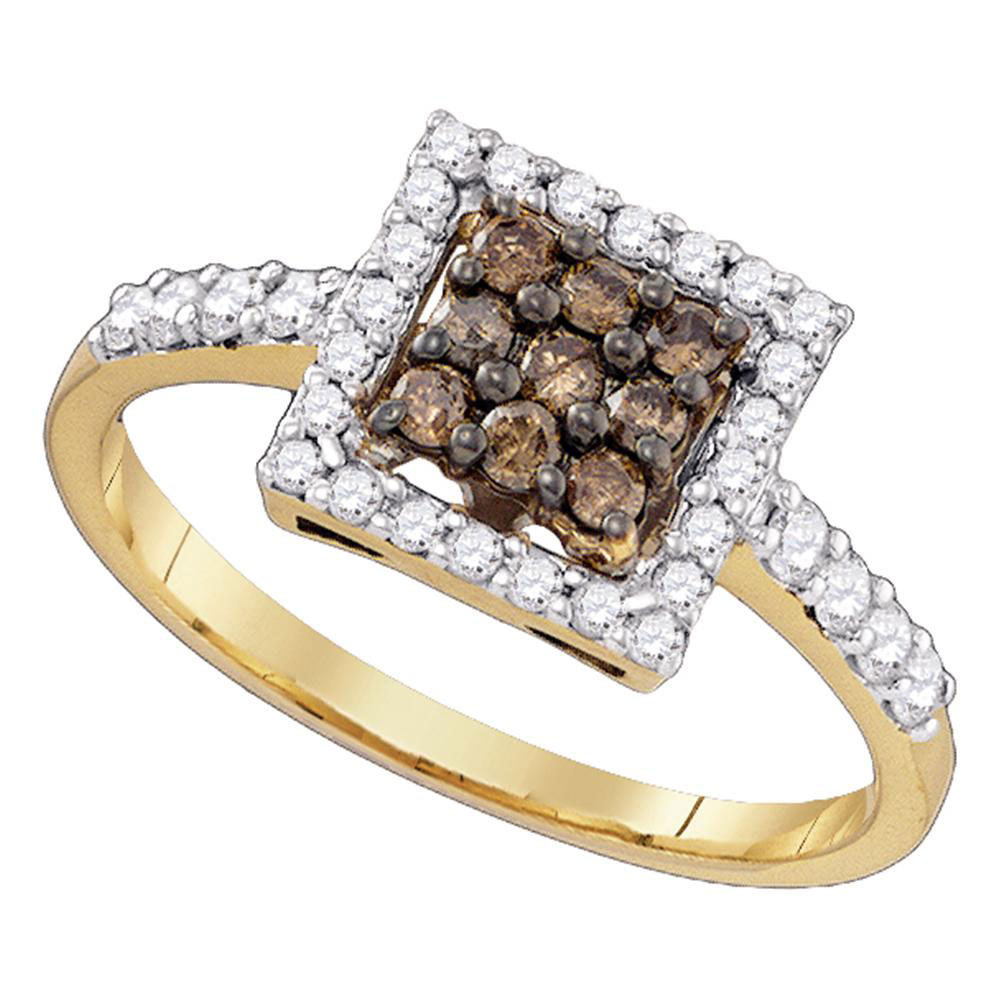 10k Yellow Gold Round Brown Color Enhanced Diamond Cluster Fashion Ring 1/2