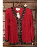 Laurence Kazar Silk Beaded Evening Jacket Holiday Bows M vtg NEW NWT Chr... - $53.86