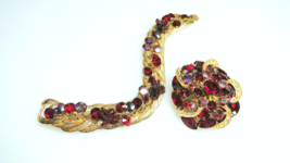 Stunning RED Juliana Rhinestone Pin &amp; Ornate Crystal Bracelet Lot - £46.19 GBP