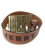 Jerry Western Personalized Tooled Leather Brown Belt Brass Buckle Size 40 - $35.34