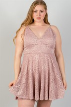 Plus Size Floral Lace Mini Dress w/ Criss Cross Back - Pink - $44.99