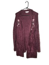 Knox Rose Size Medium Dark Red Burgundy Eyelash Cardigan Embroidered Open - £17.09 GBP