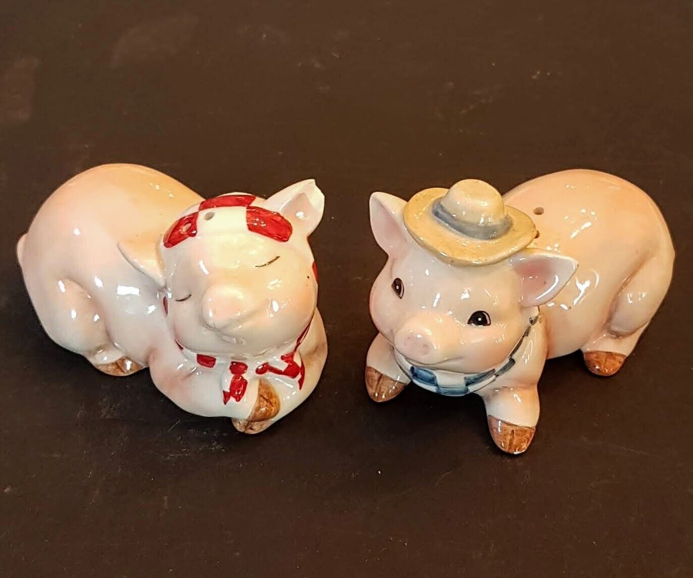 Pink Pig Salt &amp; Pepper Shaker BOY with Hat SINGLE - Broken Girl is inclu... - $7.84