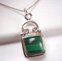 Malachite Accented Square 925 Sterling Silver Pendant New Imported from India - £7.08 GBP