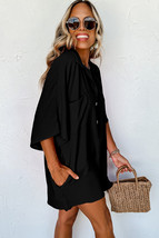 Black Half Button Collared Loose Romper - $357.77 MXN