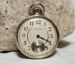 Nice! Vtg 1924 Waltham 14k White Gold Pocket Watch 12s 17 Jewels Open Face - £1,195.45 GBP