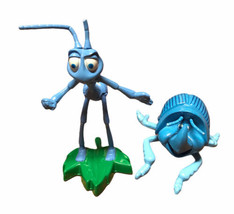 Vintage A Bug’s Life Die Cast Dim Beetle &amp; PVC Flik Figure Cake Toppers - $4.87