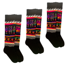 3 x Women&#39;s black bed socks woven in colorful Bolivia of alpaca and llama wool - £25.73 GBP