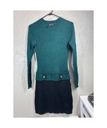 BCX Womens Green Embellished Sweater Dress Colorblock Long Sleeve Neck S... - $34.97 CAD