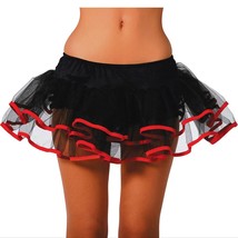 Black Petticoat Red Trim Tutu Mesh Double Layered Contrast Edge Costume 1600 - £15.48 GBP