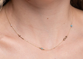 14K Gold Necklace Dainty-Evil Eye Necklace-Infinity Necklace-Cross Necklace - $273.00