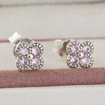 925 Sterling Silver Oriental Blossom Stud Earrings With Clear and  Pink CZ  - £11.35 GBP