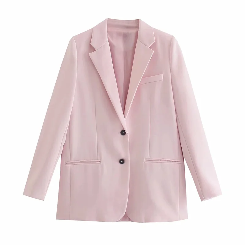 Woman Casual Pink Long Sleeve Blazer  Autumn Elegant Female Solid Basic Blazers  - £149.86 GBP