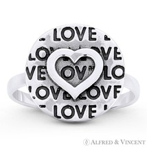 Heart Charm, Love Script, Round Disc Oxidized .925 Sterling Silver Promi... - €17,56 EUR