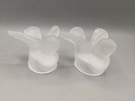 Set of 2 Pair Frosted Glass Bird Candle Holders Colonial Candle Open Wings 2.5&quot; - £9.64 GBP