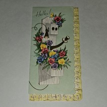 VTG Hello Best Wishes Embossed Greeting Card Scalloped Flowers NEVER USED - $9.85