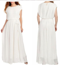 Lotus Threads New York Size 8 Ivory Pleated Chiffon Maxi Dress Gown Nwt - £54.14 GBP