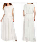 LOTUS THREADS NEW YORK Size 8 Ivory Pleated Chiffon Maxi Dress Gown NWT - £54.03 GBP