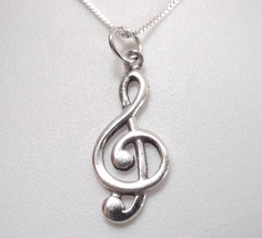 Treble Clef 925 Sterling Silver Necklace Music - £9.34 GBP