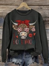 Women’s Cow &amp; Letter Print Casual Long Sleeve Crew Neck Sweatshirt. Size Large.1 - £17.12 GBP