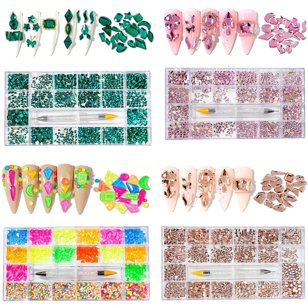 Mix Nail Charms Gems with Clear Box AB Rhiestones 3D jewelly Luxury Crystal - £11.25 GBP+