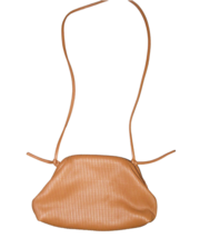 Vintage Inspired Tan Ribbed Faux Leather Pouch Shoulder Bag Purse - $24.99