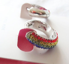 Kate Spade Rainbow Candy Earrings Pave Huggies Colorful + Pink Pouch Lever Back - £39.71 GBP