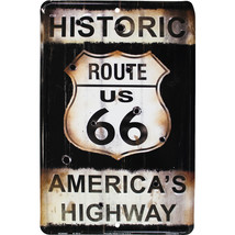 Historic Route 66 America&#39;s Highway - Metal Parking Sign (Bullet Holes) - £10.34 GBP