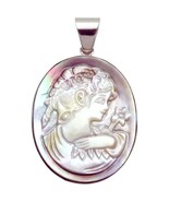 Beautiful Sterling Silver Hand-Carved Abalone Shell Cameo Woman Pendant - $35.00