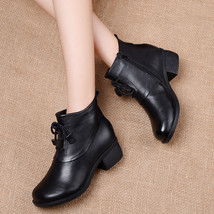 Genuine Leather Ankle Boots Retro Women Shoes New Autumn Winter Round Toe Square - £97.07 GBP