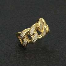0.20Ct Round-Cut Diamond Ring Miami Cuban Link Art 14k Yellow Gold Over - £83.11 GBP