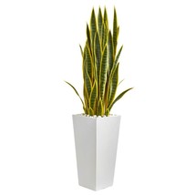 Nearly Natural 9184 4 in. Sansevieria Artificial Plant in White Tower Pl... - £151.94 GBP