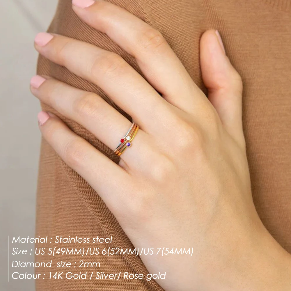 Play eManco 316 Stainless Steel Birthstone Ring  Gold Color Simple Fashion Style - £23.60 GBP