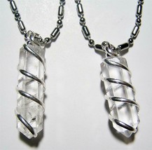 2 CLEAR QUARTZ CRYSTAL COIL WRAPPED STONE STAINLESS STEEL BALL CHAIN NEC... - $9.45