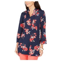 Charter Club Womens Small Navy Combo Floral Printed VNeck Tunic Top NWT AT51 - £20.96 GBP