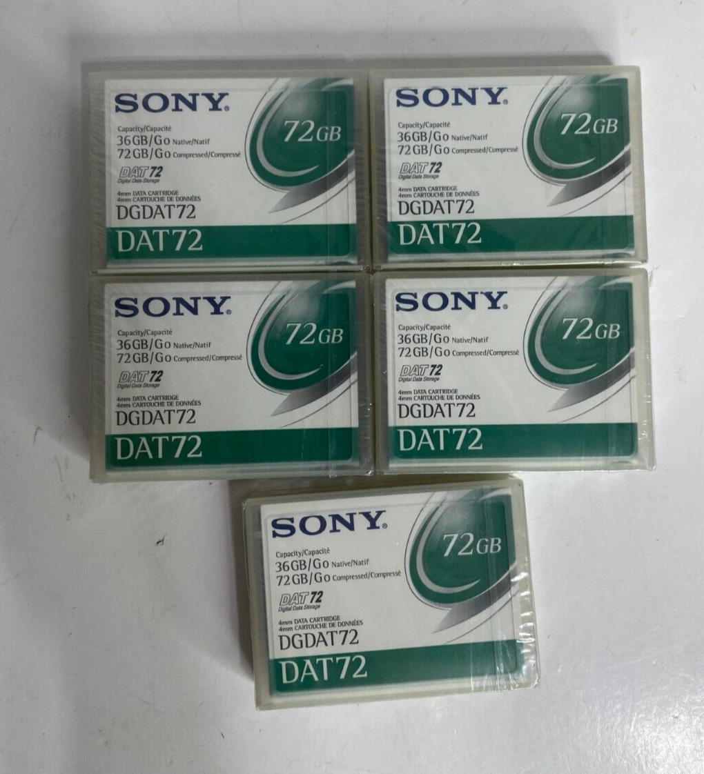 5 Pack Lot SONY DAT72 Data Tape Cartridges 36GB / 72GB - New / Sealed DGDAT72 - £47.17 GBP