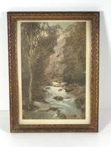 Wood Deco Picture Carved Frame w/ Glass Inside 9.75 x 6.75 Forest Stream Pic - £17.90 GBP